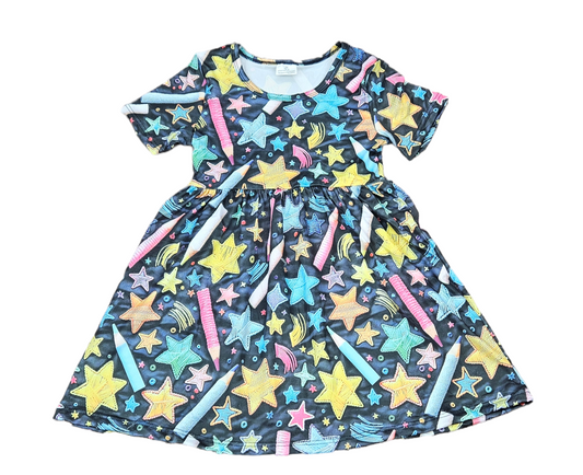 Crayon And Star Short Sleeve Milk Silk Dress
