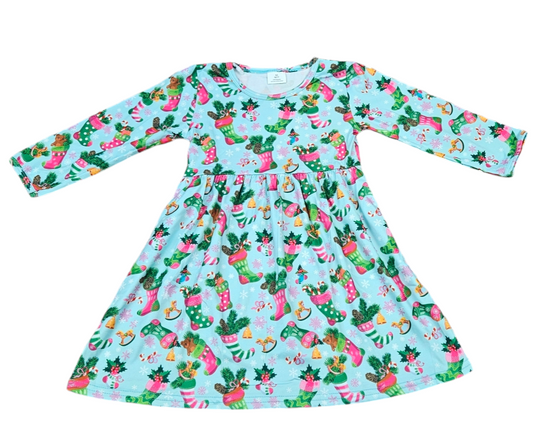 Pink Stocking Long Sleeve Milk Silk Dress