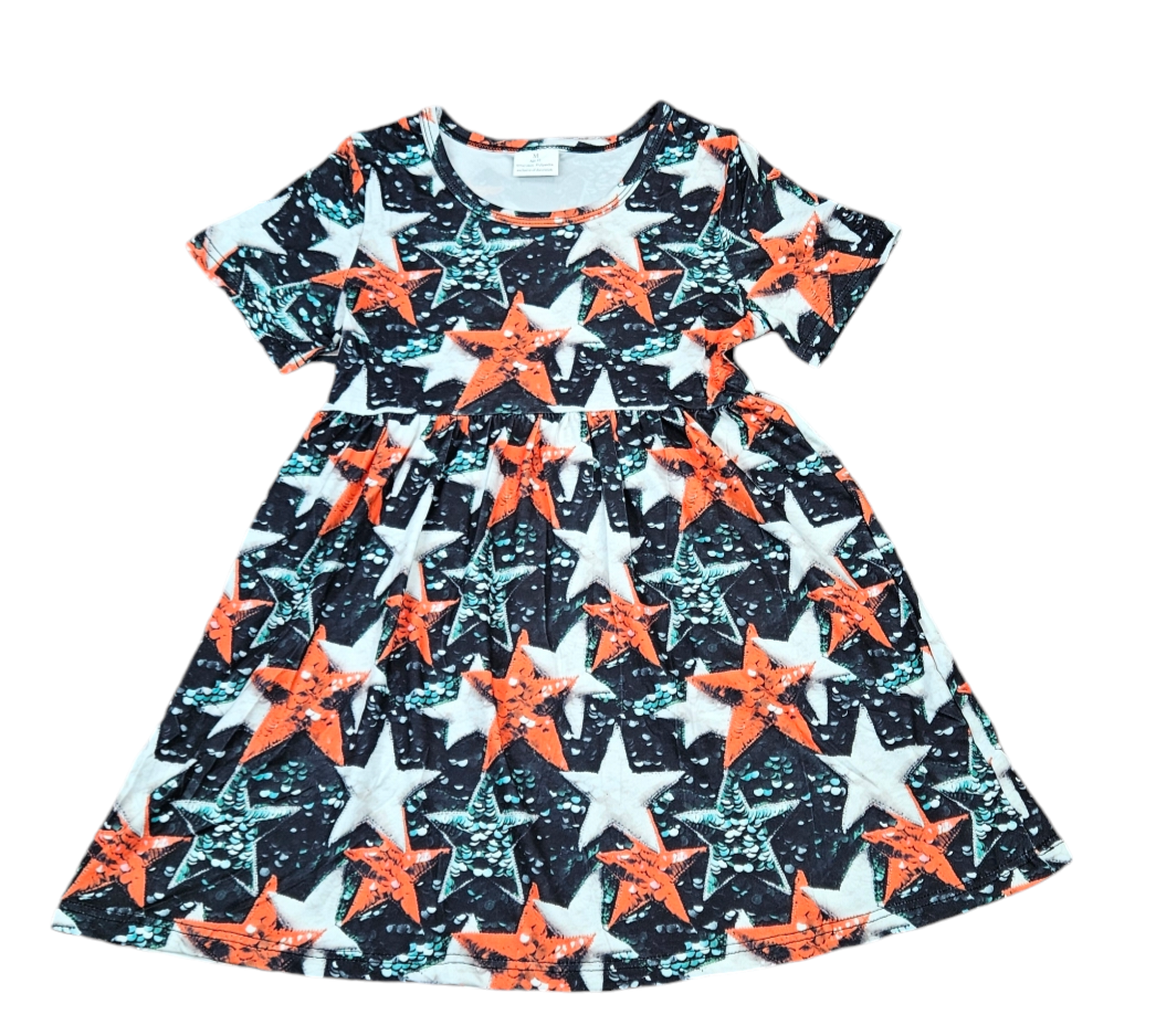 Sparkle Stars Short Sleeve Milk Silk Dress