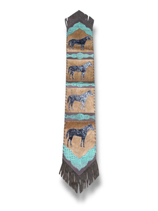Croc Leather & Cowhide Horses Table Runner (T01)