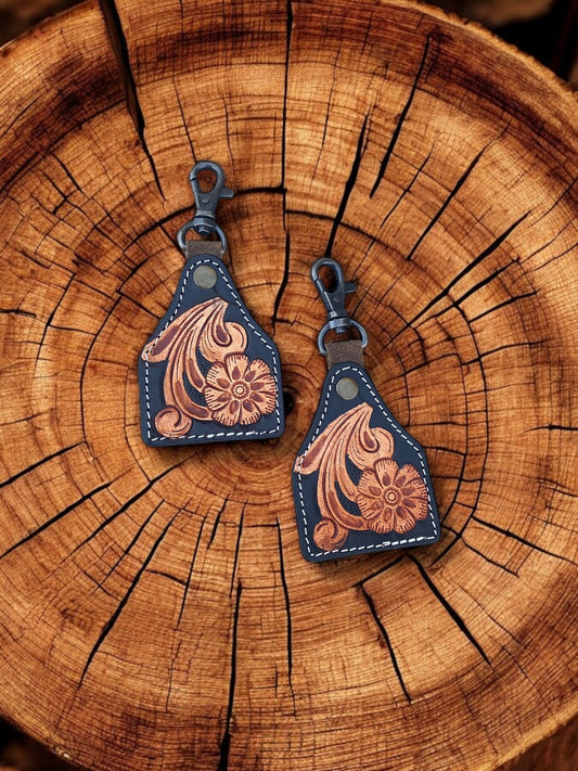 Flower Tooled Leather Keychain