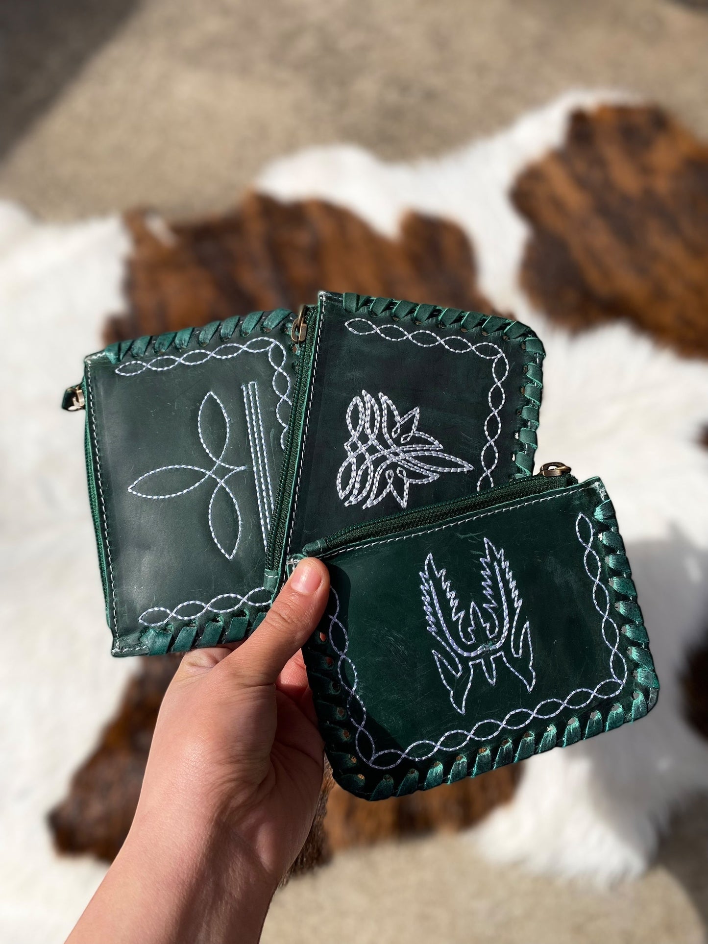 Emerald Leather BootStitch Coin Pouch