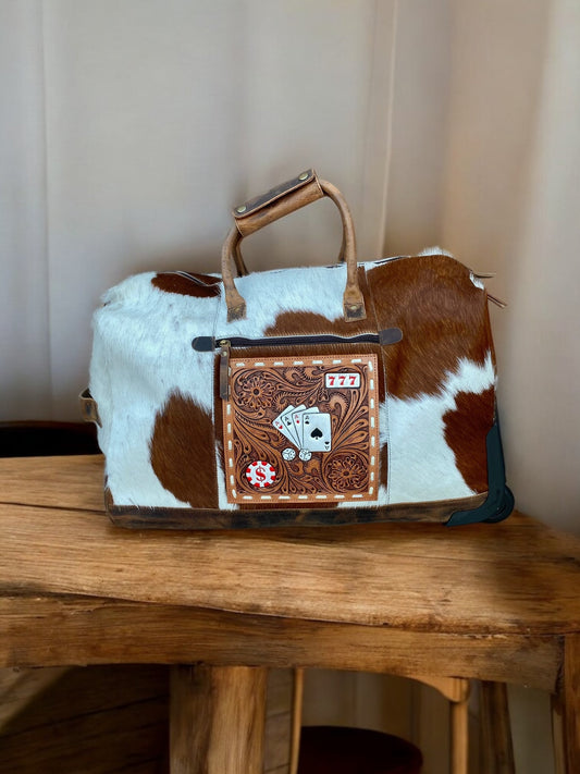 Cowhide Rolling Luggage Duffle Bag Cards