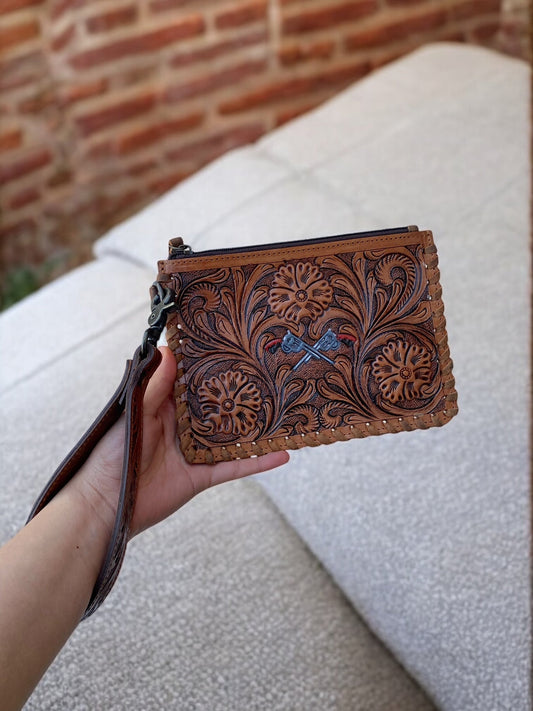 Cards Tooled Leather Wristlet