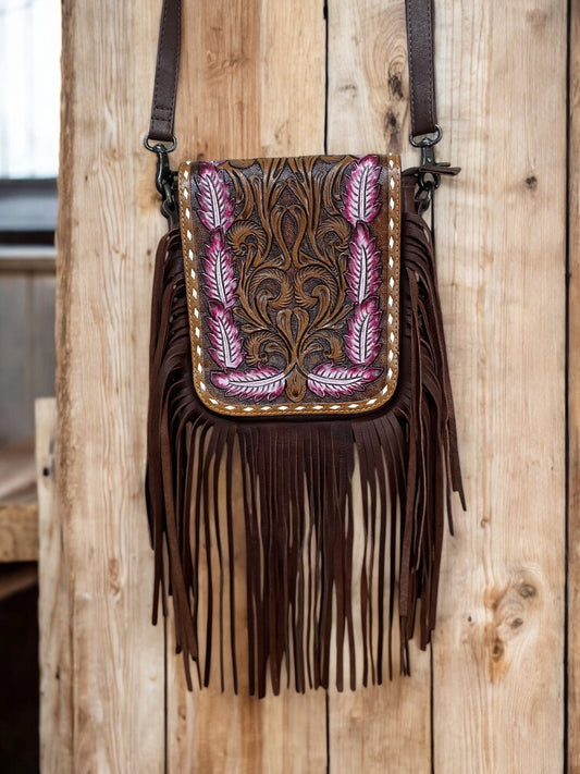 Feather Fringe Leather Crossbody