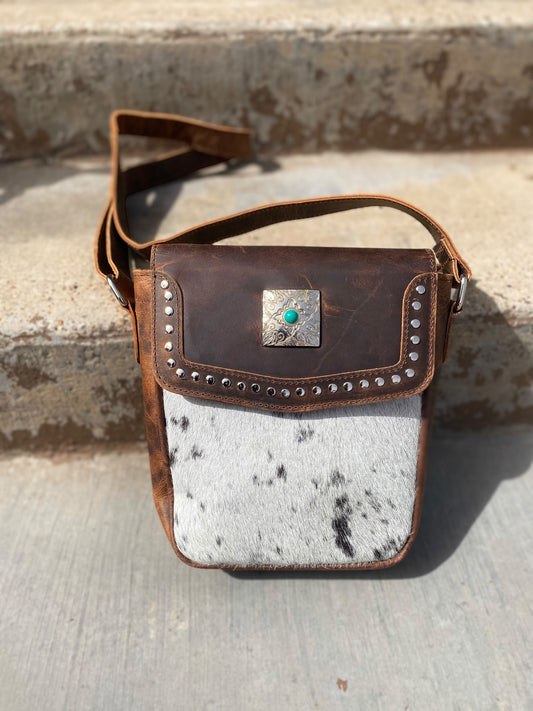 Mini Stone Vintage Leather Cowhide Crossbody Bag