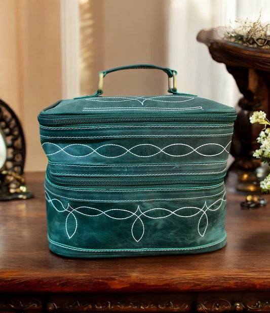 Emerald Green BootStitch Hand Mirror Makeup Box