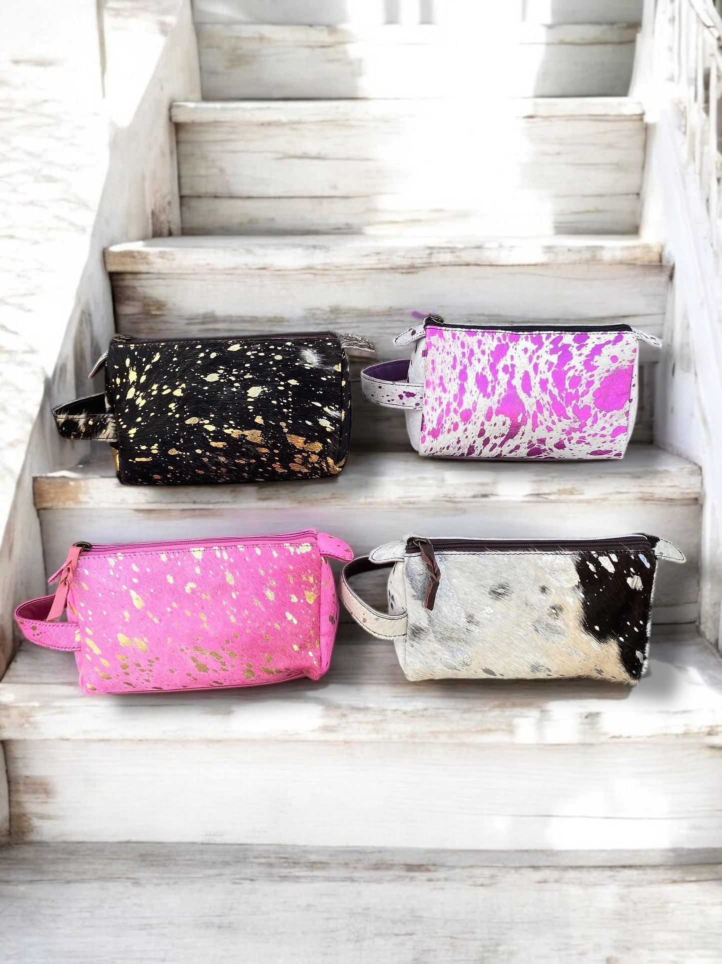 Cowhide Acid Wash Gold Toiletry Bag