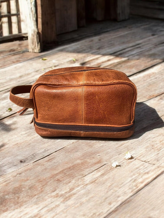Rust Leather Toiletry Bag  