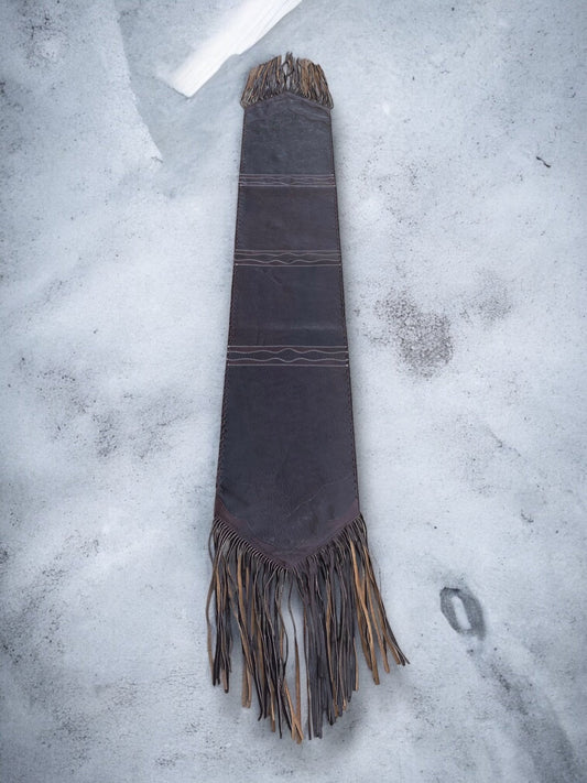 Tooled Leather Brown Table Runner