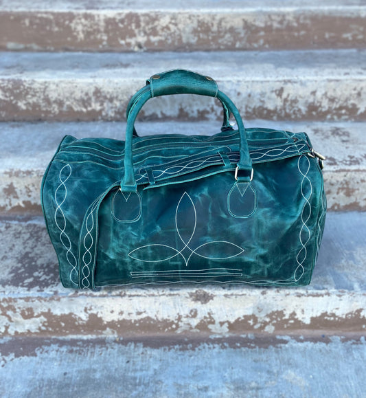 Emerald Rustic Leather BootStitch Duffle Bag