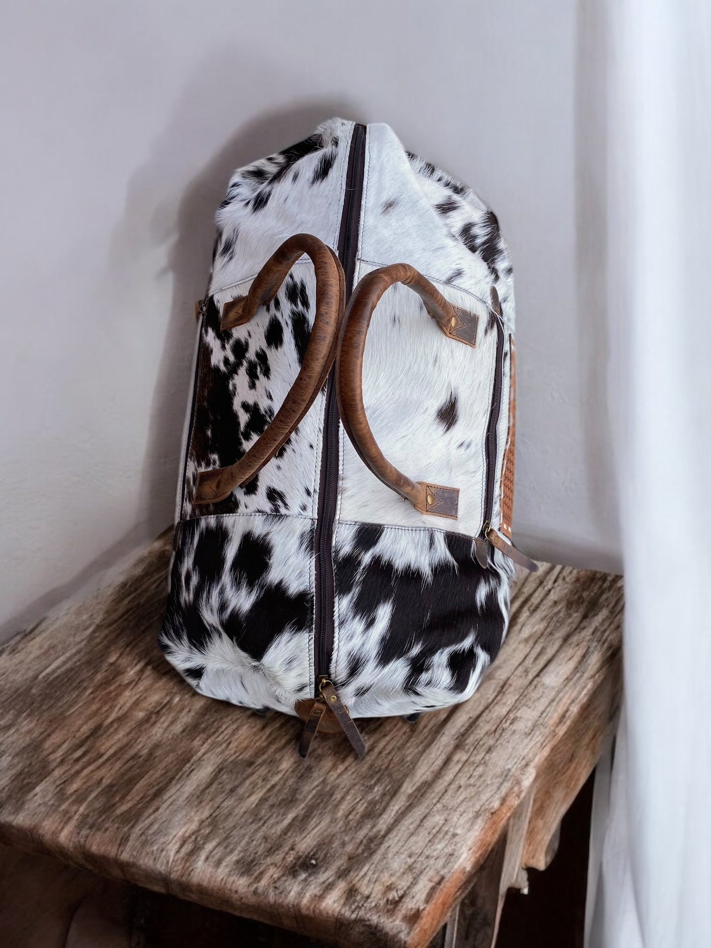 Cowhide Rolling Luggage Duffle Bag