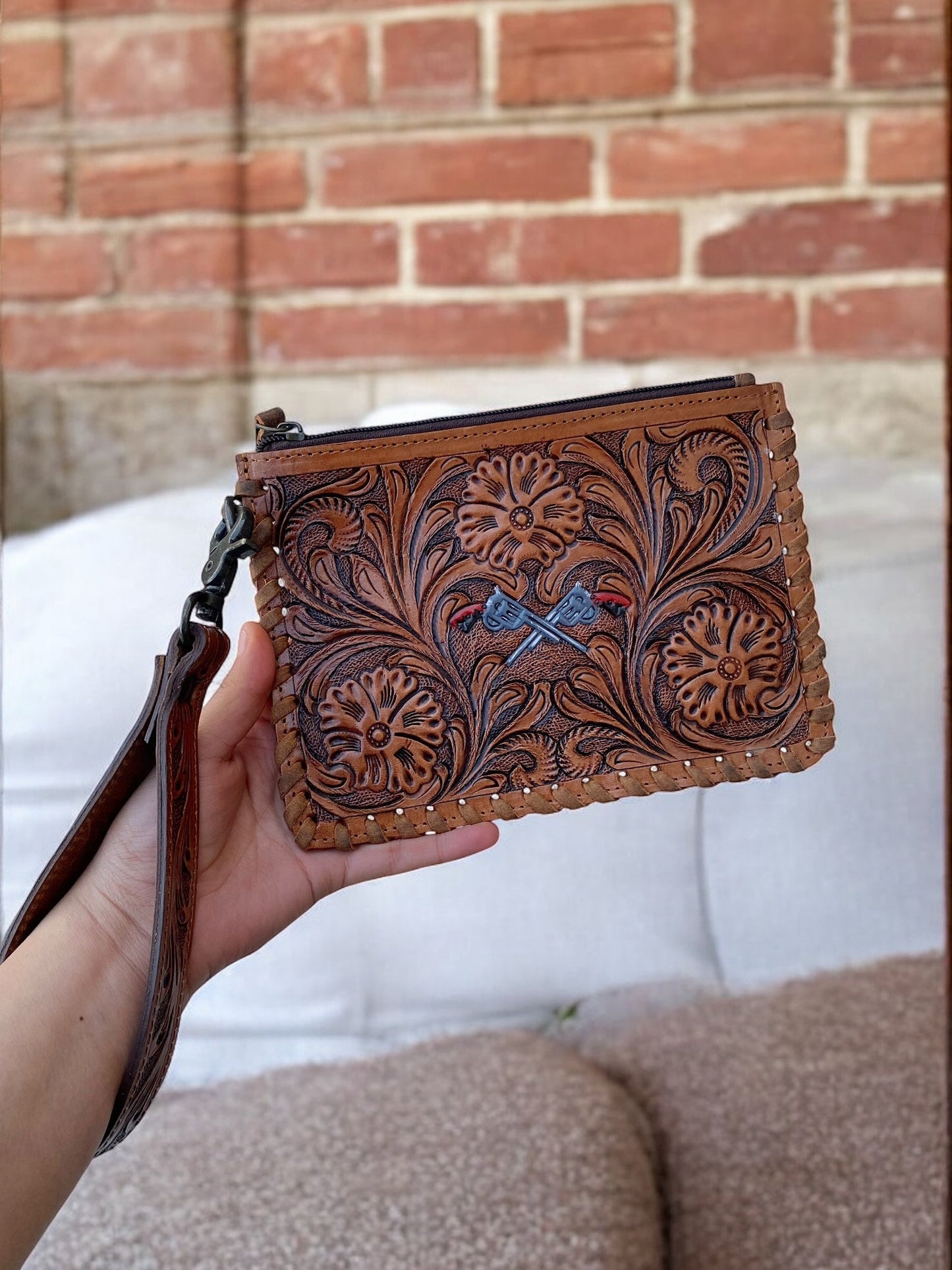 Cards Tooled Leather Wristlet