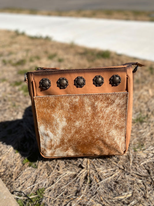 Cowhide Crossbody Burn Tooled Leather