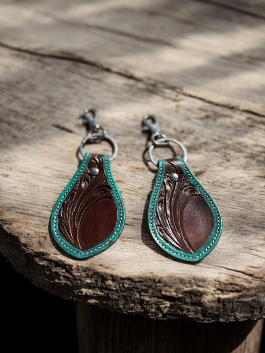Brown Tooled Leather Keychains