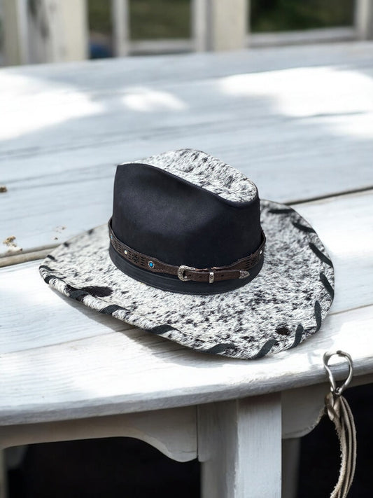 Western Hat Band Tooled Turquoise Small Stone