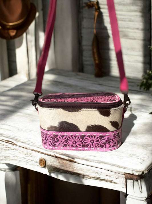 Cowhide & Pink Leather Make-Up Box Crossbody