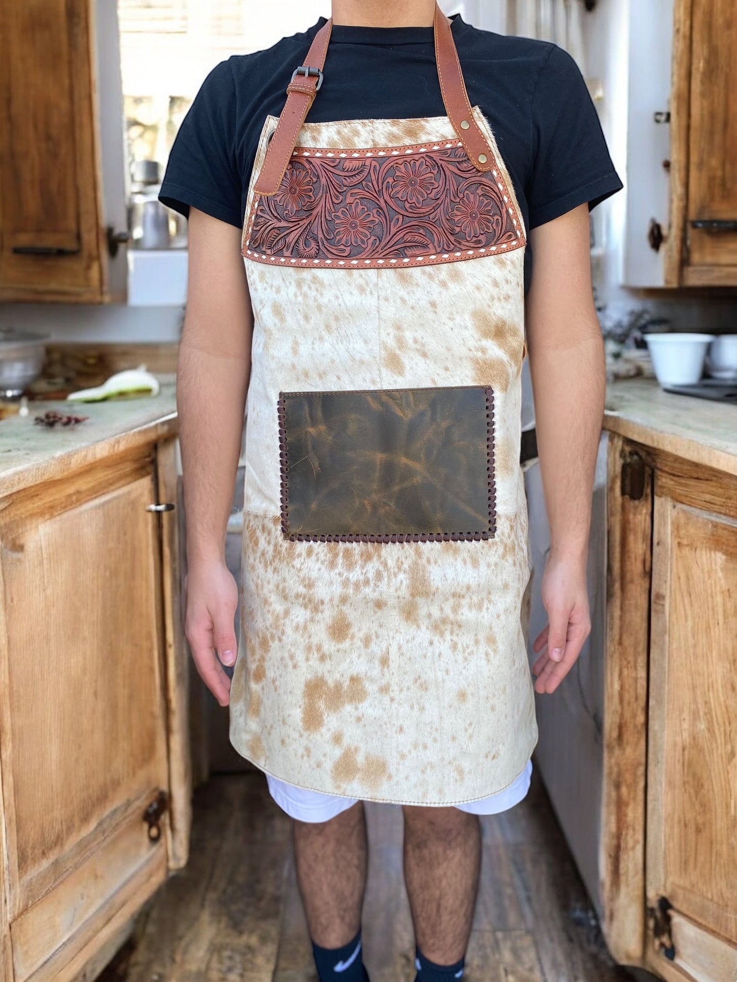 Cowhide & Tooled Leather Western Apron