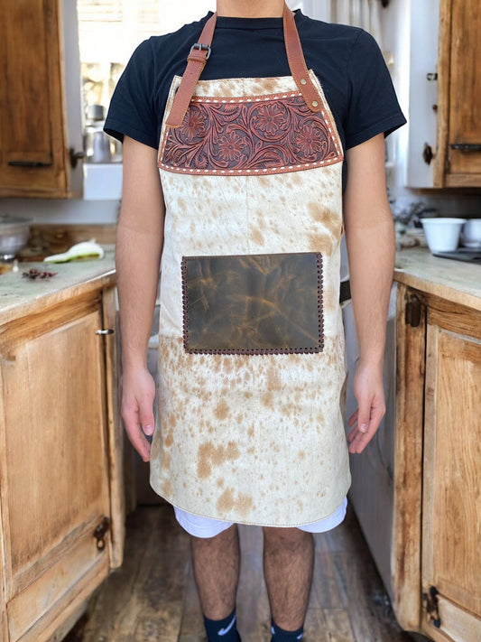 Cowhide & Tooled Leather Western Apron
