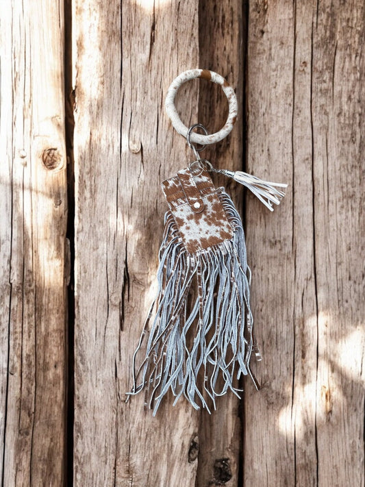 Tan Cowhide Fringe Wristlet