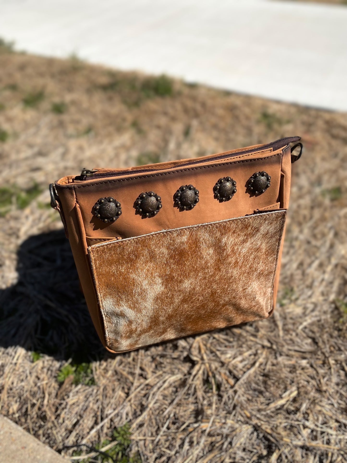 Cowhide Crossbody Burn Tooled Leather
