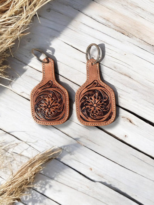 Flower Tooled Leather Keychain 1pc