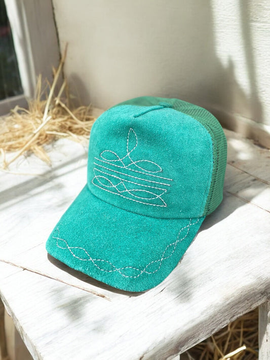 Mint Green Suede Leather BootStitch Cap