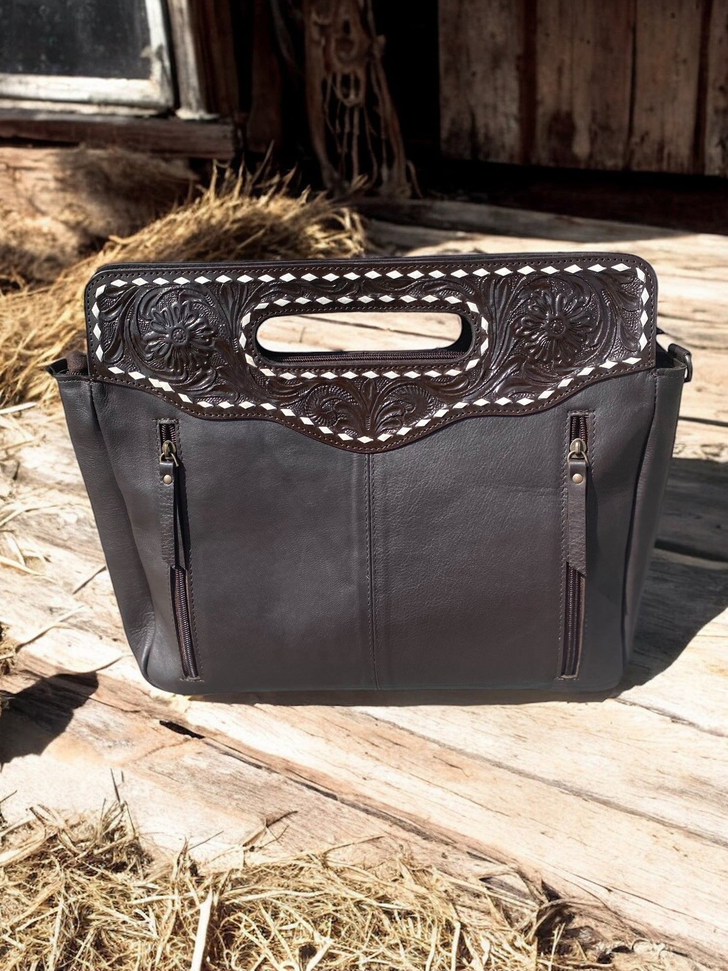 Brown Handcrafted Tooled Leather Bag
