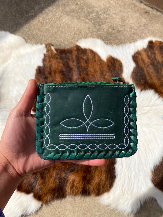 Emerald Leather BootStitch Coin Pouch