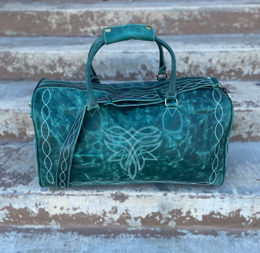 Emerald Rustic Leather Bluebell Duffle Bag