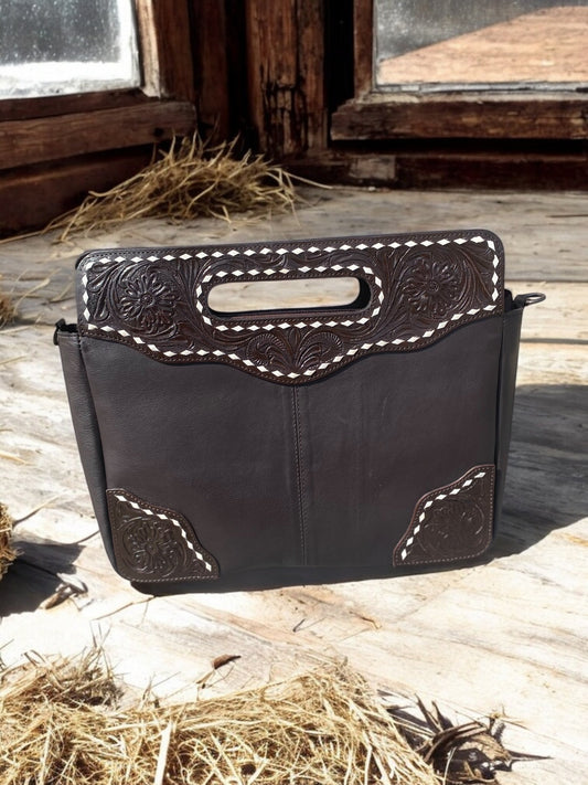 Brown Handcrafted Tooled Leather Bag