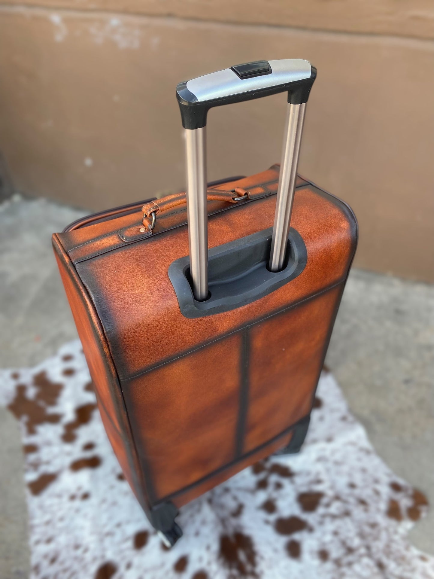 Small Burn Leather Rolling Cowhide Suitcase Carry Luggage