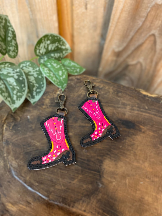 Hot Pink Cowhide Tooled Leather Boot