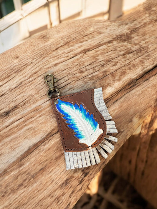Feathers Fringe Cowhide & Tooled Keychain