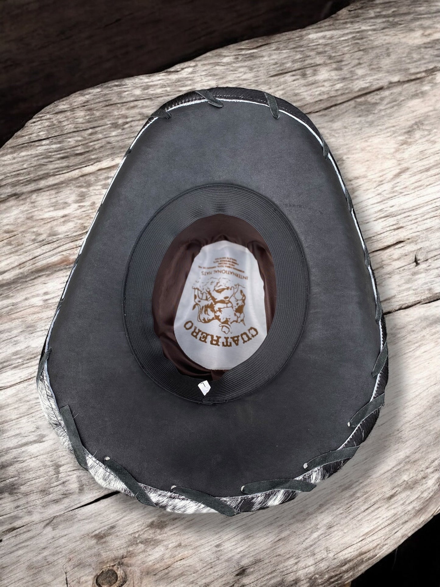 Large Western Black Cowhide & Genuine Leather Hat