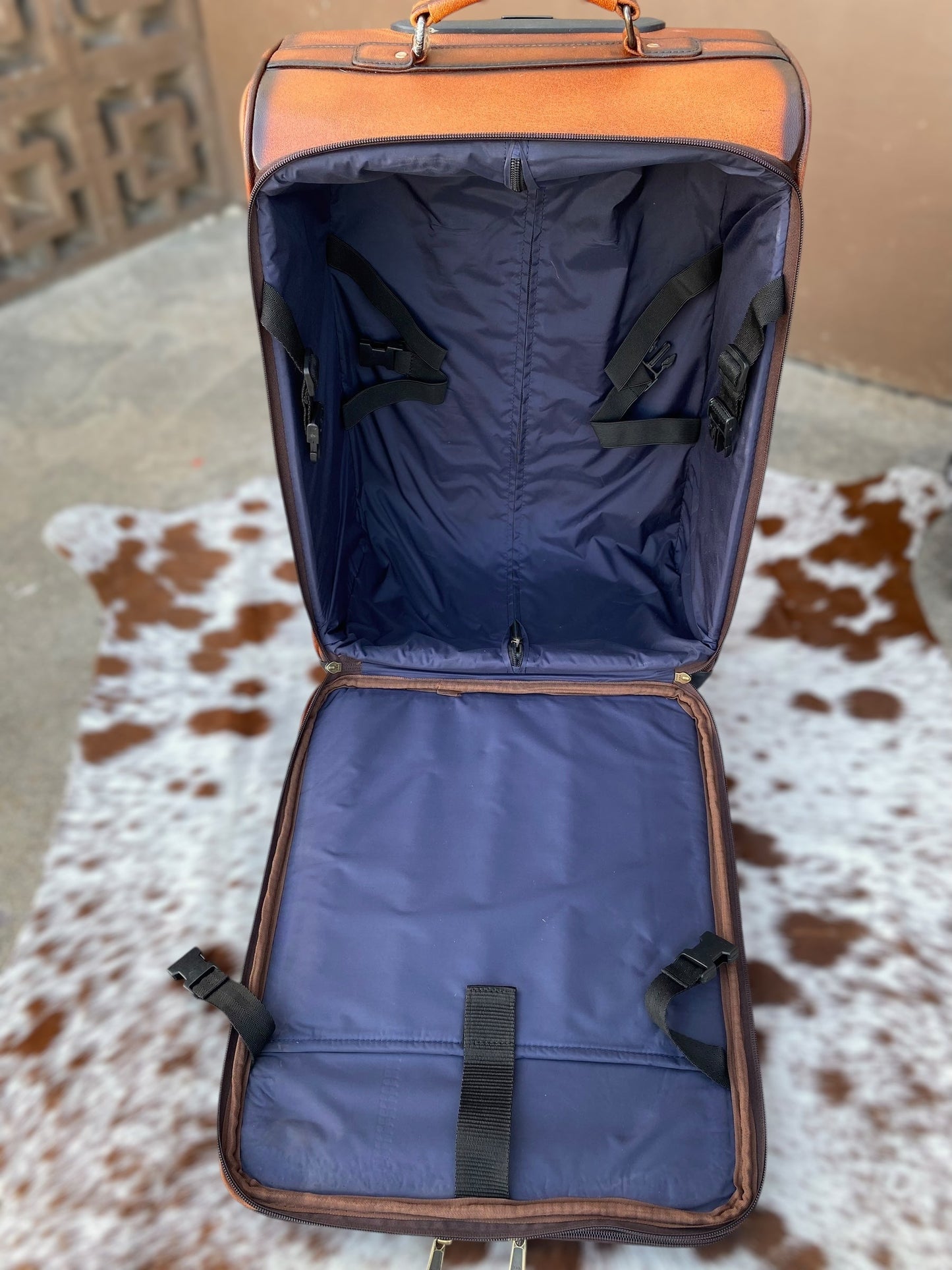 Small Burn Leather Rolling Cowhide Suitcase Carry Luggage