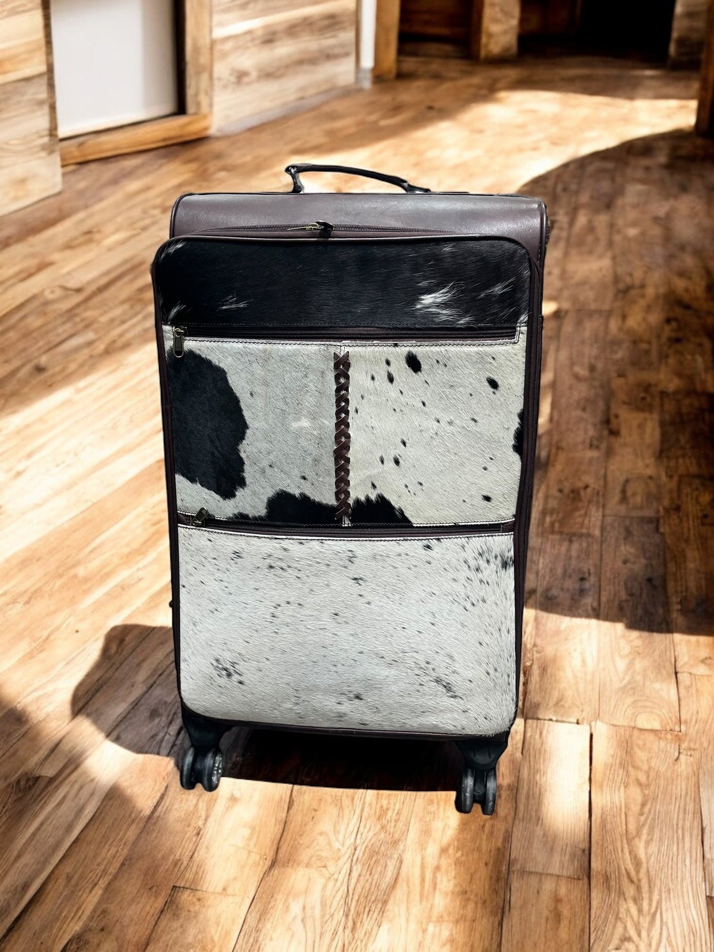 Large Cowhide & Leather Rolling Suitcase