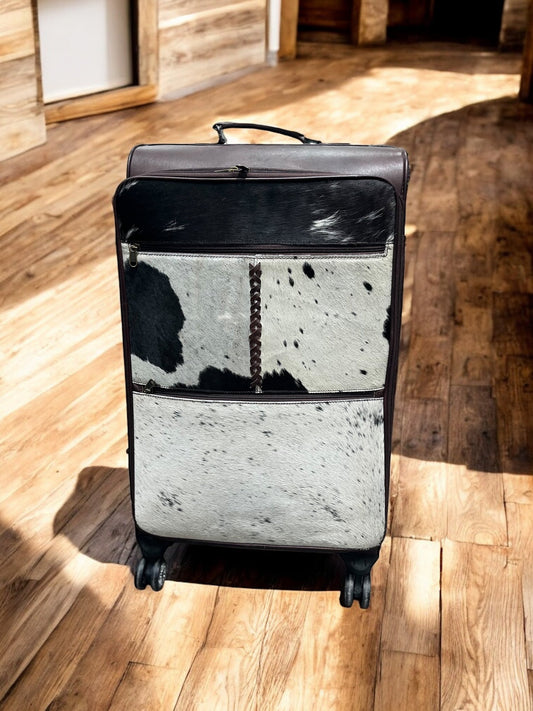 Large Cowhide & Leather Rolling Suitcase