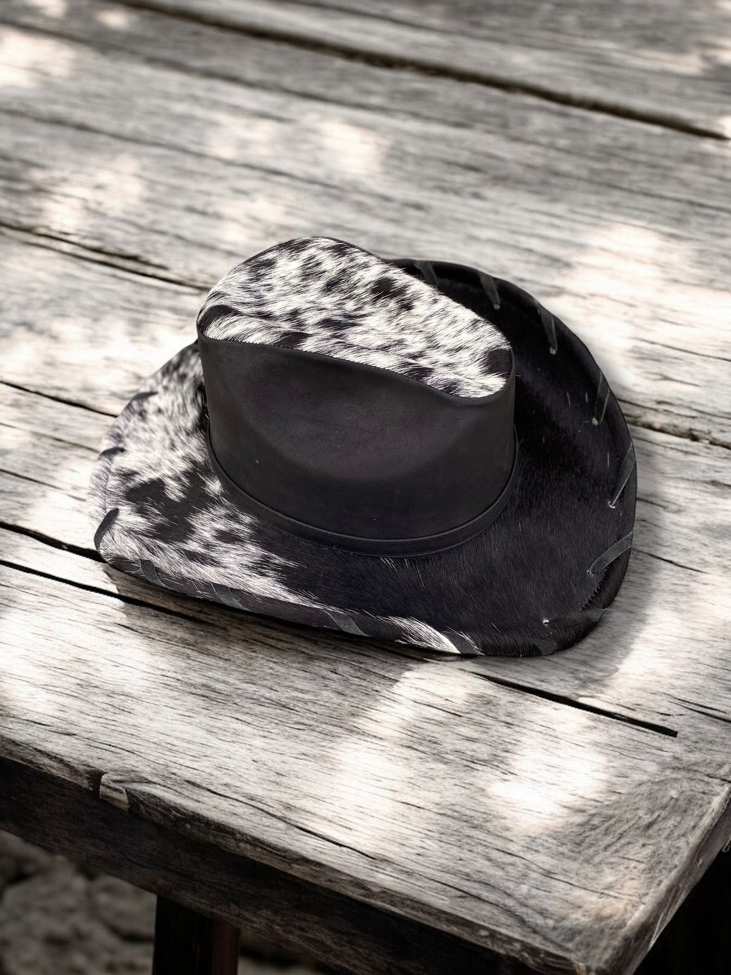Large Western Black Cowhide & Genuine Leather Hat