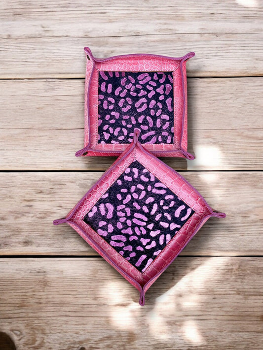 Mini Tray Cheetah Acid Wash & Embossed Pink Croc Leather