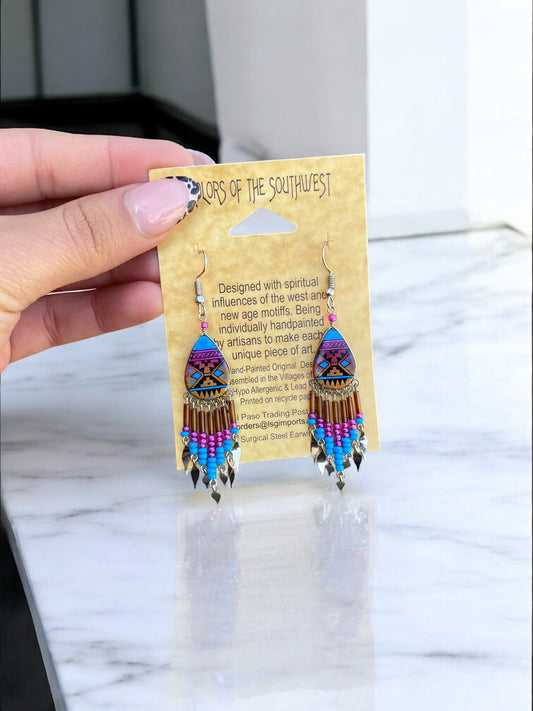 Southwest Beaded Earrings - Neon Blue