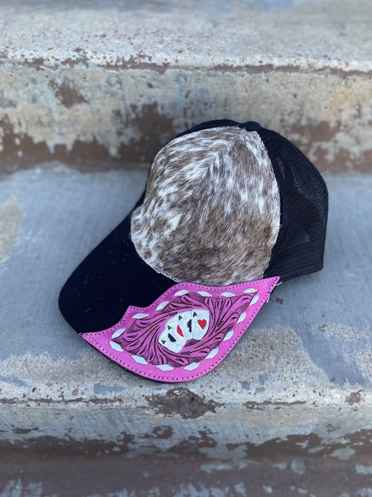Cowhide Half Pink Tooled Cards Cap