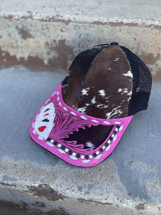 Cowhide Tooled Pink Cards Cap