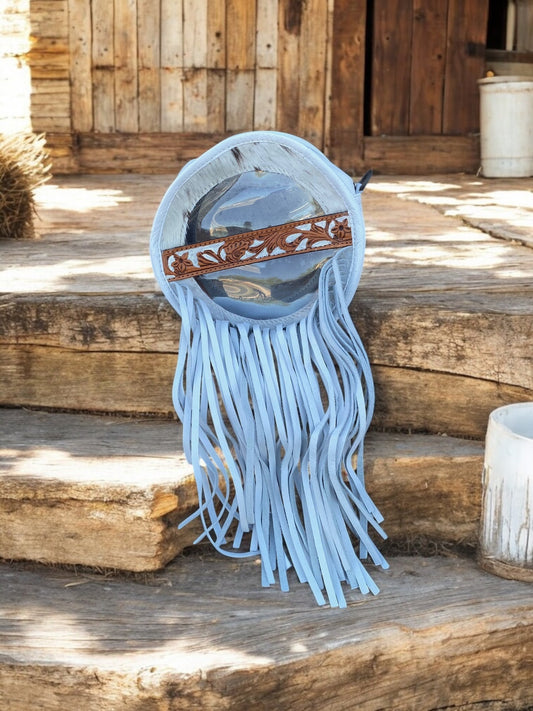 Small White Clear Cowhide Cateen Fringe Bag
