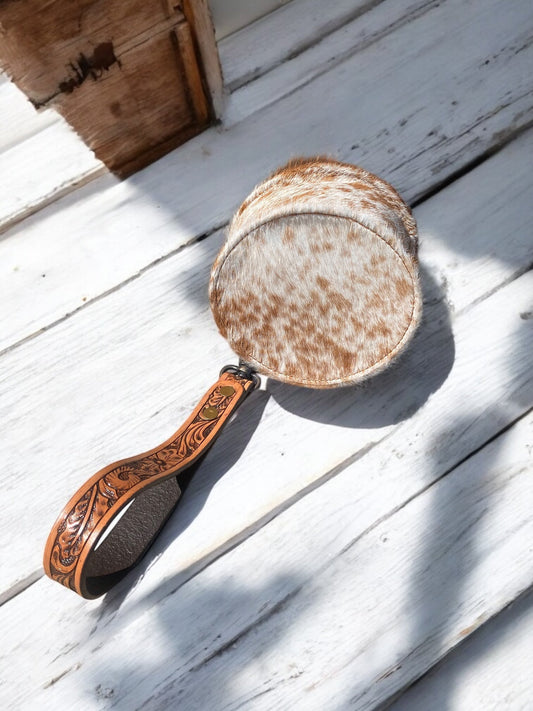 Cowhide Tooled Leather Round Wristlet