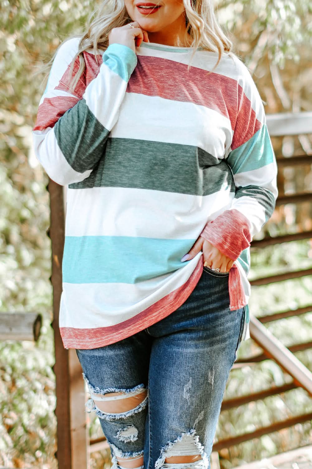Plus Size Colorblock Pullover