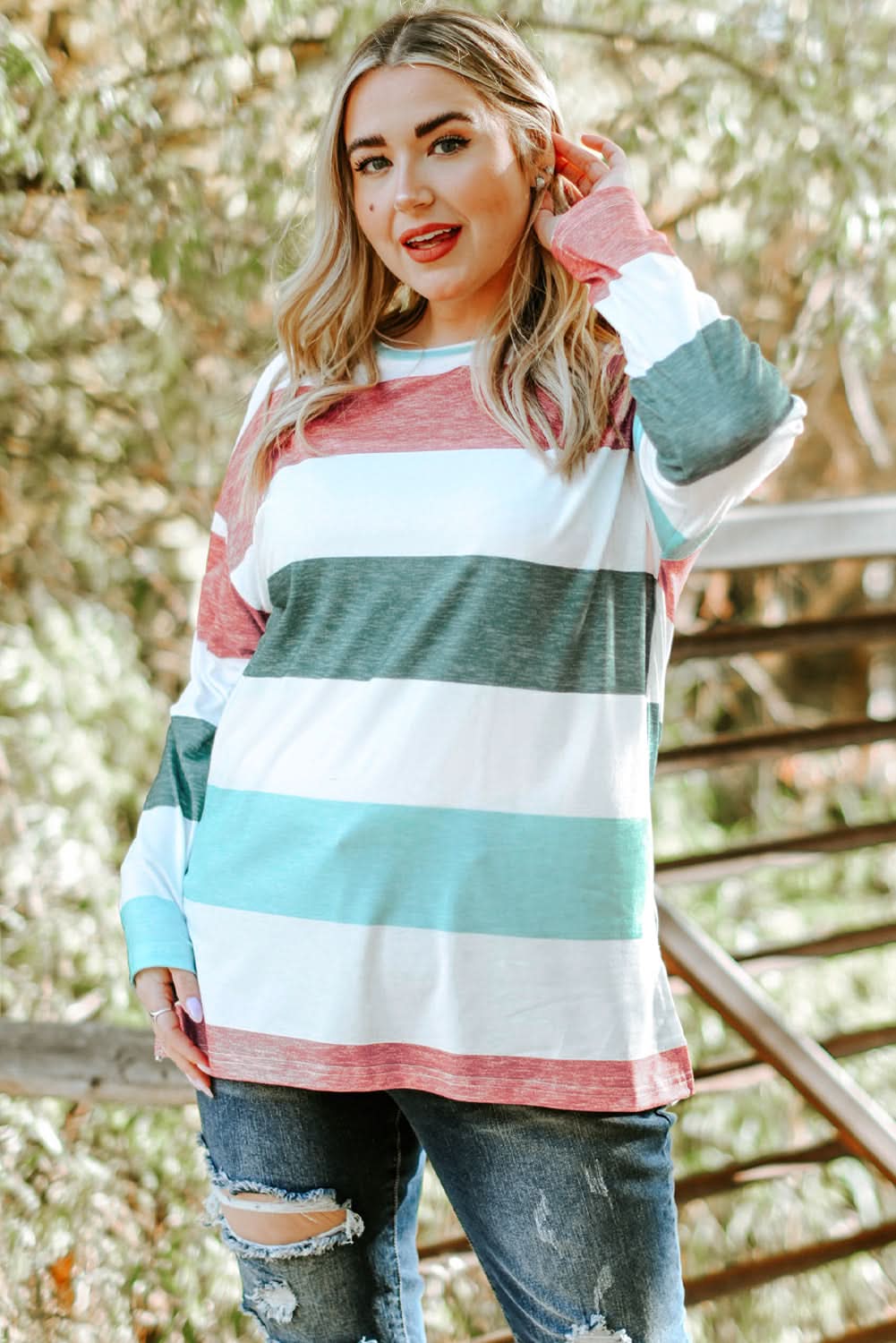 Plus Size Colorblock Pullover