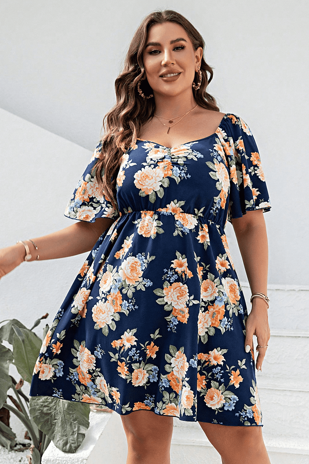 Plus size floral mini dress