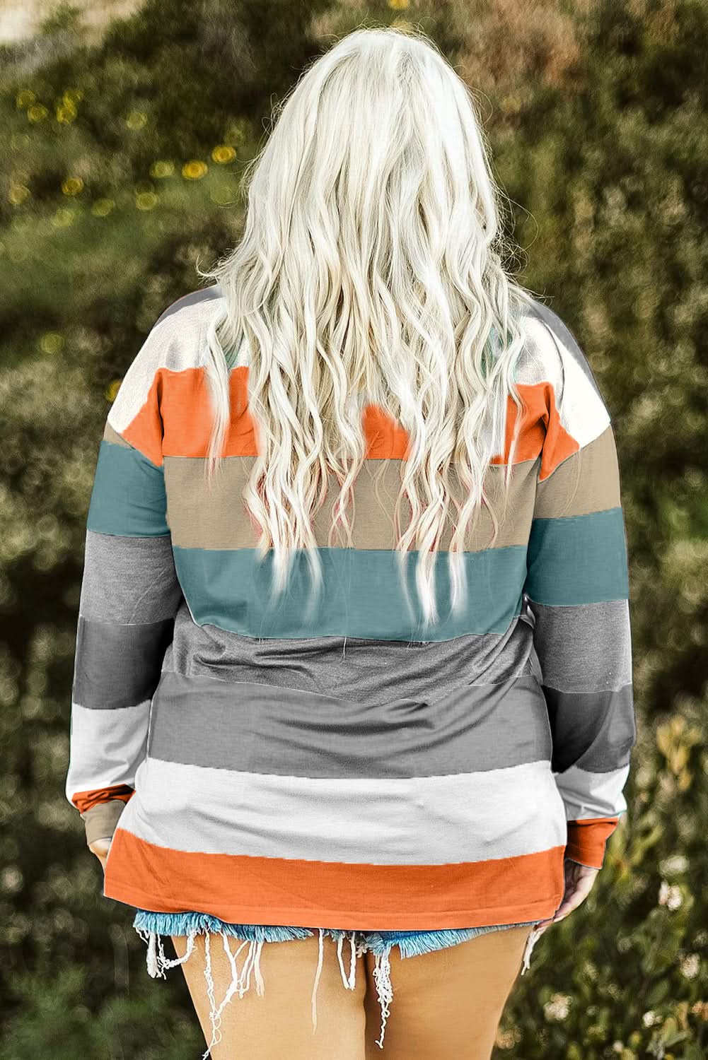 Plus size green stripe pullover