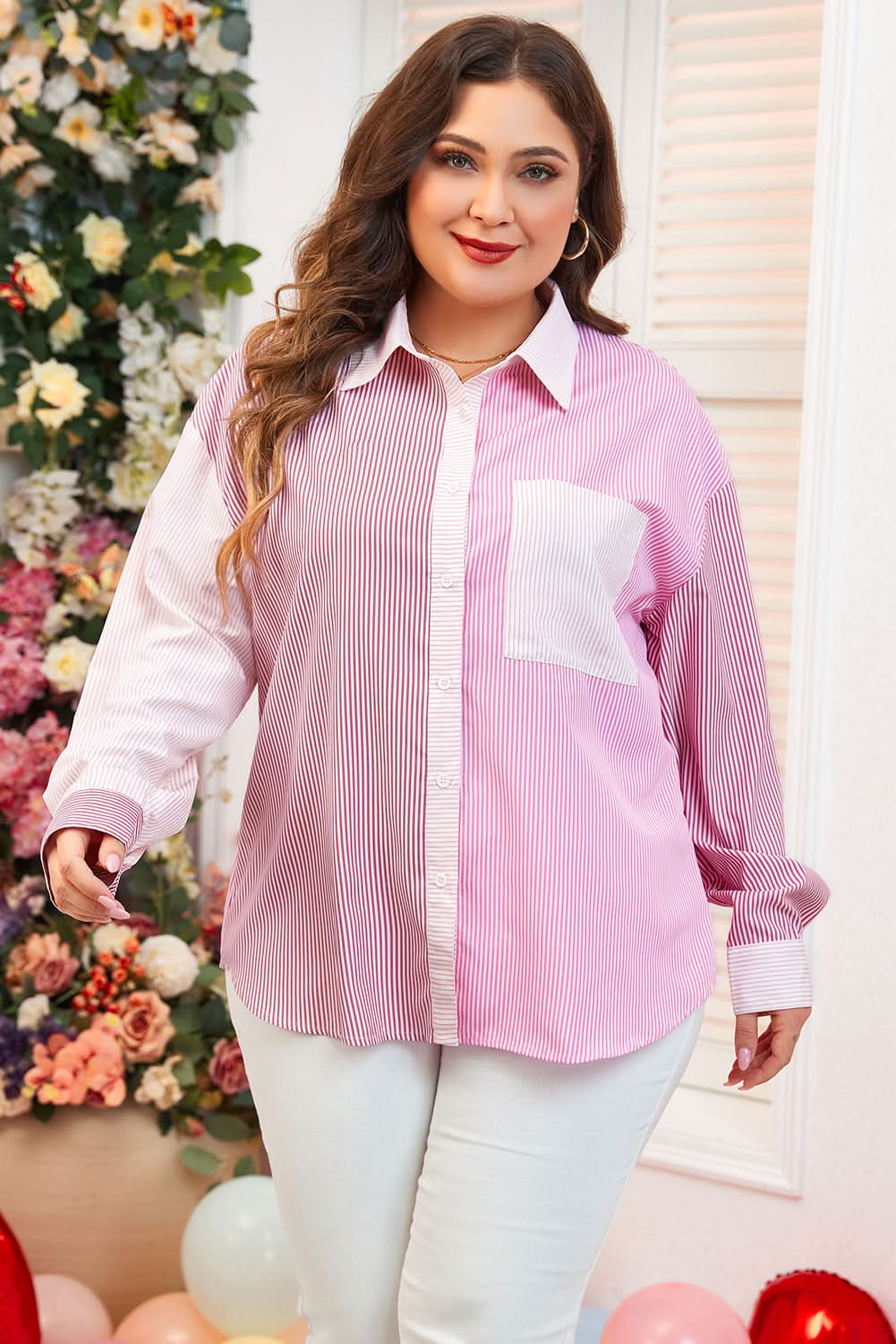Plus size pink striped shirt